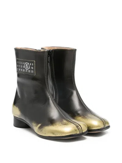 Mm6 Maison Margiela Kids' Logo-patch Leather Boots In Black