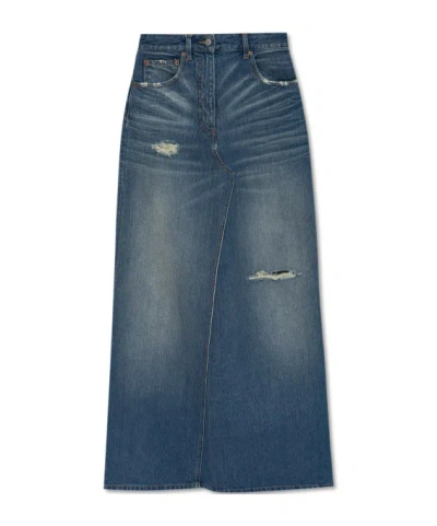 Mm6 Maison Margiela Logo-patch Midi Skirt In Blue