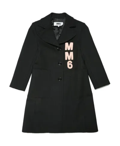 Mm6 Maison Margiela Logo-patch Single-breasted Coat In Black