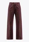 Mm6 Maison Margiela Logo Patch Straight-leg Pants In Burgundy