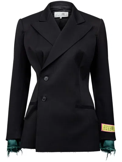 Mm6 Maison Margiela Asymmetric Contrast Cuff Blazer In Black