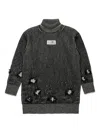 Mm6 Maison Margiela Abito Mini In Lana A Coste Con Rotture In Black
