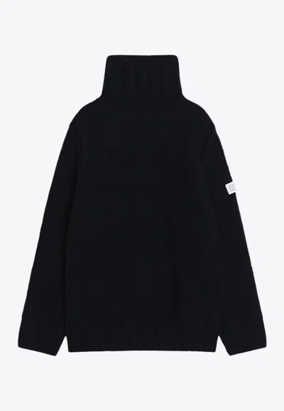 Mm6 Maison Margiela Logo Patch Wool Turtleneck Sweater In Black