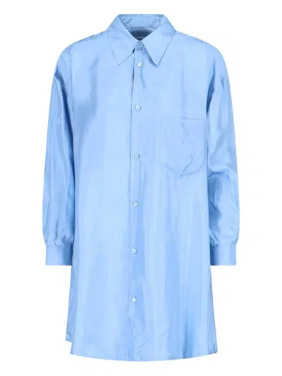 Mm6 Maison Margiela Logo-pattern Shirt Dress In Blue