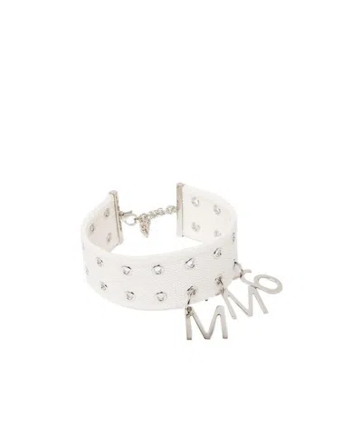 Mm6 Maison Margiela Logo Pendant Choker Necklace In White
