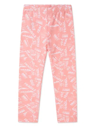 Mm6 Maison Margiela Kids' Logo-print Cotton Blend Trousers In Pink