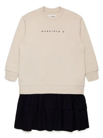 Mm6 Maison Margiela Kids' Logo-print Cotton Dress In Neutrals