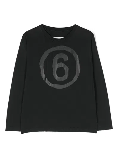 Mm6 Maison Margiela Kids' Logo-print Distressed Cotton Dress In Black