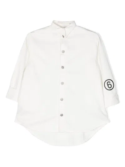 Mm6 Maison Margiela Kids' Logo-print Cotton Shirt Dress In Bianco