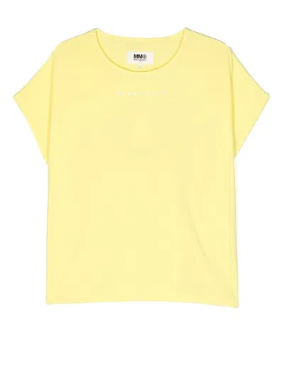 Mm6 Maison Margiela Kids' Logo Print Cotton T-shirt In Giallo
