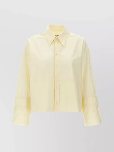 Mm6 Maison Margiela Logo Print Cropped Shirt With Long Sleeves In Beige