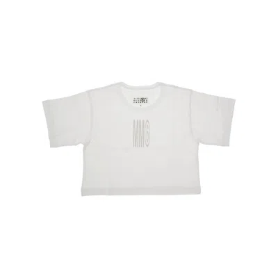Mm6 Maison Margiela Logo Print Cropped T-shirt Kids In White