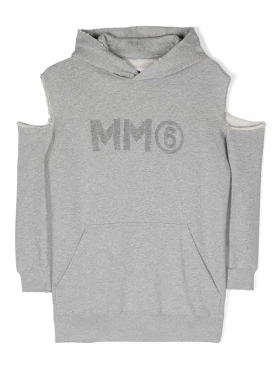 Mm6 Maison Margiela Kids' Logo-print Cut-out Dress In Gray