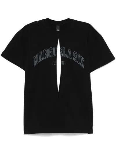 Mm6 Maison Margiela Logo-print Cut-out T-shirt In Black