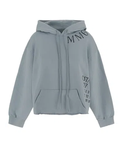 Mm6 Maison Margiela Logo Print Hoodie In Blue