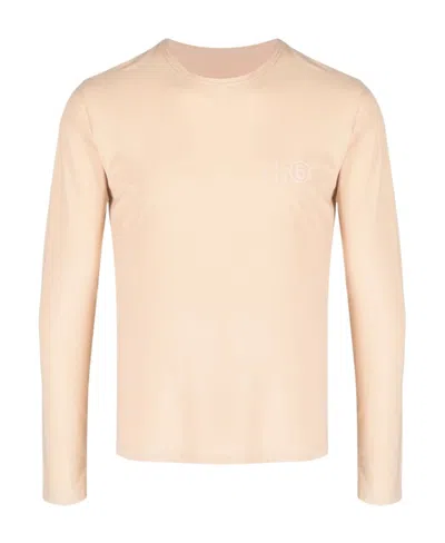 Mm6 Maison Margiela Logo-print Long-sleeved T-shirt In Nude