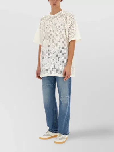 Mm6 Maison Margiela Logo Print Mesh Oversized T-shirt In Blue