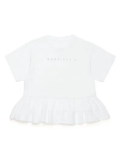 Mm6 Maison Margiela Kids' Logo-print Ruffled-detail T-shirt In White