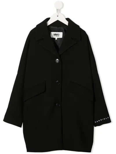 Mm6 Maison Margiela Kids' Logo-print Single-breasted Coat In Black