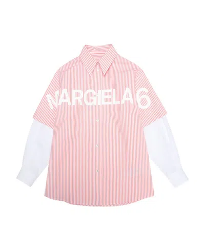 Mm6 Maison Margiela Logo-print Striped Shirt In Pink