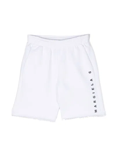 Mm6 Maison Margiela Kids' Logo Cotton Jersey Shorts In White