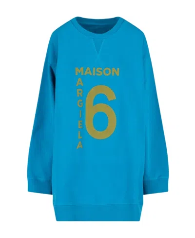 Mm6 Maison Margiela Logo Print Sweatshirt In Blue