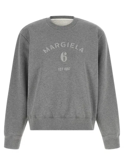 Mm6 Maison Margiela Logo Cotton Sweatshirt Crew Neck In Gray