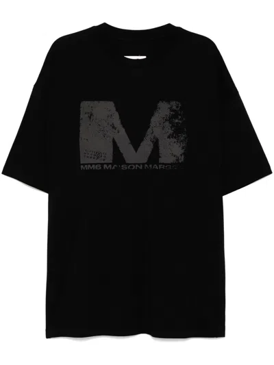 Mm6 Maison Margiela Logo Print T-shirt In Black