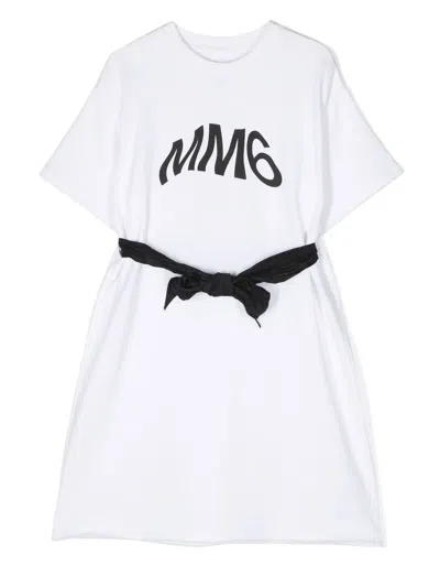 Mm6 Maison Margiela Kids' Logo-print T-shirt Dress In 白色