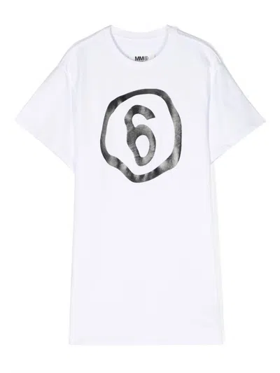 Mm6 Maison Margiela Kids' Logo Print T-shirt Dress In White