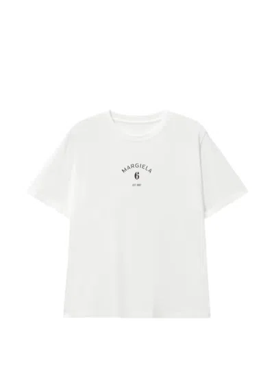Mm6 Maison Margiela Logo Cotton Crew Neck Short Sleeve T-shirt In White