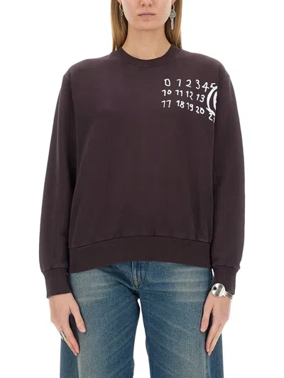 Mm6 Maison Margiela Numbers-print Cotton Sweatshirt In Purple