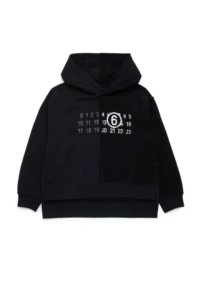 Mm6 Maison Margiela Kids' Logo Printed Hoodie In Black