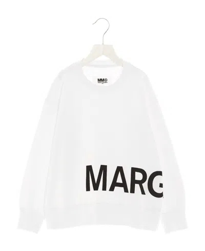 Mm6 Maison Margiela Logo Round-necked Sweater In White