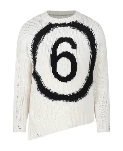 Mm6 Maison Margiela White Sweater For Kids With Logo In M6101