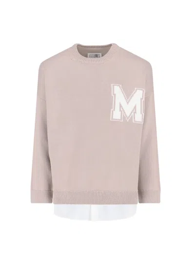 Mm6 Maison Margiela Crewneck Sweater Ribbed Cuffs Hem Neckline In Purple
