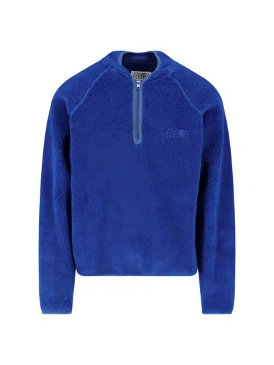 Mm6 Maison Margiela Hooded Fleece Jacket Casual Regular Fit In Blue