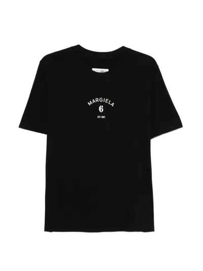 Mm6 Maison Margiela Logo Print Crew Neck Short Sleeve T Shirt In Black