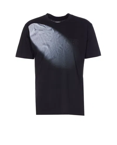 Mm6 Maison Margiela Mm6 By Maison Margiela Gradient Effect Black T-shirt With Subtle Graphic Print In Blue
