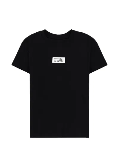 Mm6 Maison Margiela Crewneck T-shirt With Rectangular Applique And Design In Black
