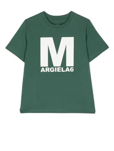 Mm6 Maison Margiela Kids' Logo Text Graphic Cotton T-shirt In 绿色