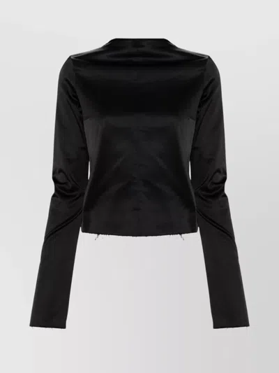 Mm6 Maison Margiela Logo Top With Long Sleeves And Frayed Hem In Black