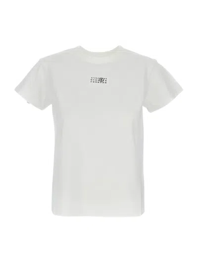 Mm6 Maison Margiela Logo T-shirt With Unique Neck Design For Women In White