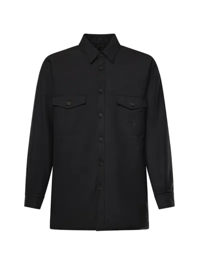 Mm6 Maison Margiela Cotton Wool Reversible Shirt Jacket Chest Pockets In Black