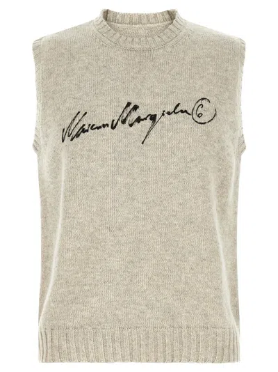 Mm6 Maison Margiela Logo-embroidered Wool Blend Tank Top In Neutral