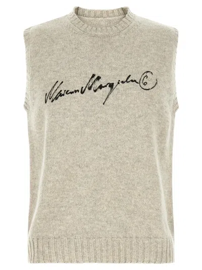 Mm6 Maison Margiela Logo-embroidered Wool Blend Vest In Gray