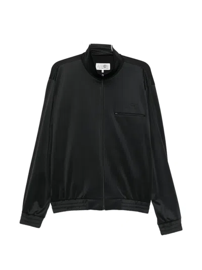 Mm6 Maison Margiela Knit Jacket Chest Pocket Elasticated Cuffs Collar In Black