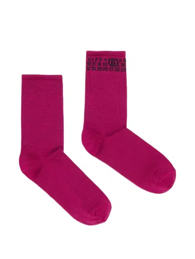 Mm6 Maison Margiela Kids' Logo-knit Socks In Pink