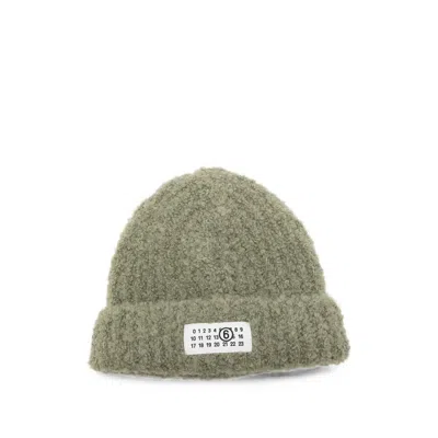 Mm6 Maison Margiela Beanie Ribbed Knit Folded Brim Design In Green