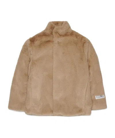 Mm6 Maison Margiela Logo-patch Faux-fur Jacket In Brown